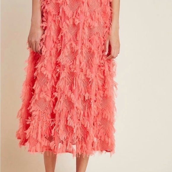 Adorable Anthropologie Cynthia Textured Coral Midi Skirt, Size 12 - Picture 6 of 7